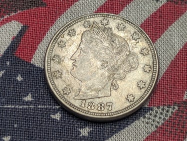 1887 Liberty Head V-Nickel, Full Bold Liberty, Almost Uncirculated.