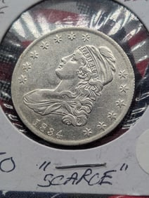 1834 Capped Bust Half Dollar, Small Date & Letters, SCARCE! Better Grade! 90% Silver