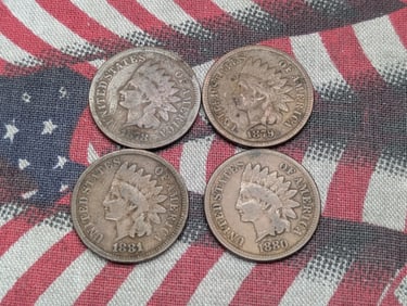1878, 1879, 1880, 1881 Indian Head Cents. 4 Coins.