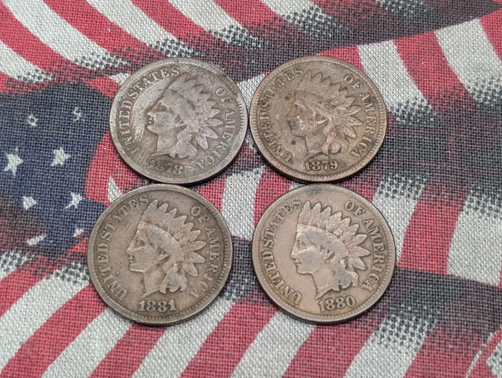 1878, 1879, 1880, 1881 Indian Head Cents. 4 Coins. (1 of 2)