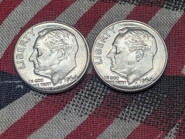 2-1964 D, BU, 90% Silver, Roosevelt Dimes, 61 Years Old!