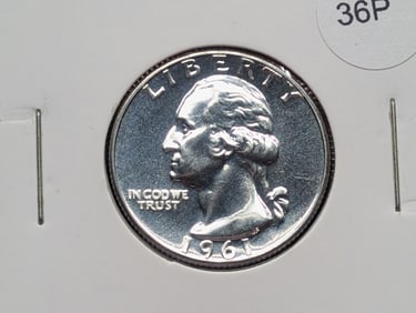 1961 Proof Washington Quarter, 90% Silver