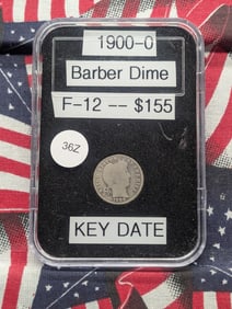 1900-O Barber Dime, Key Date, Low Mintage, 90% Silver
