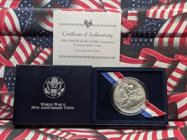 1993-D (1991-1995) World War II 50th Anniversary Uncirculated 90% Silver Dollar