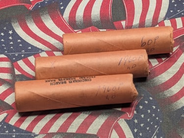 Three 1960 Brilliant Uncirculated Unopened Original Federal Reserve Bank Lincoln Head Cent Rolls. 3