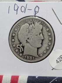 1901 P Barber Half Dollar Circulated, 90% Silver