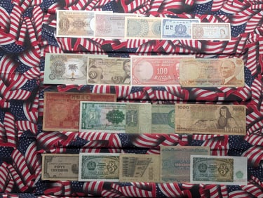 Assortment Of Foreign 18 Different Banknotes From 18 Different Countries.
