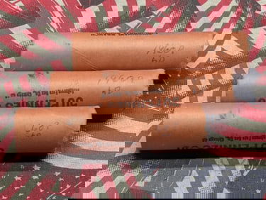 Three 1960 Brilliant Uncirculated Unopened Federal Reserve Bank Lincoln Head Cent Rolls. 3 Rolls.