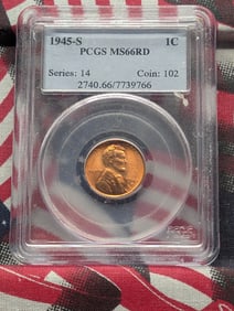 1945-S Lincoln Wheat Cent MS66 RD By PCGS