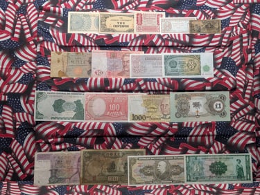 Assortment Of Foreign 17 Different Banknotes From 17 Different Countries.