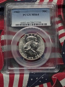 1962 P Franklin Half Dollar PCGS MS 64 28423596, 90% Silver