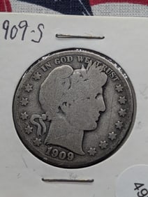 1909 S Barber Half Dollar Circulated, 90% Silver