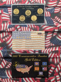 Five 1999 P&D U.S. Commemorative Gold Edition Quarters In OGP With COA