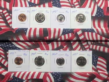 1992 P & D Lincoln Memorials, Jefferson Nickels, Roosevelt Dimes, & Washington Quarters