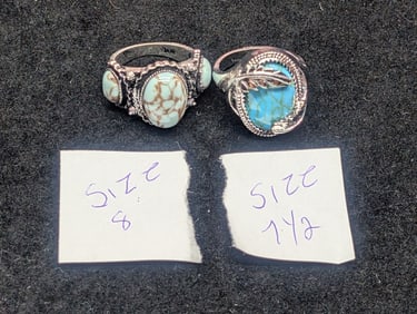 2, Beautiful Turquoise Rings, New, No Silver, Great Gifts, Size 7.5 & Size 8
