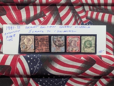 1887-92 Great Britain Queen Victoria Postage Stamp Set, 5 Cent To 1 Shilling