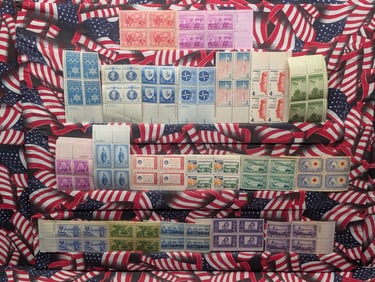 (20) Assorted Plate Block Stamps, All Mint, Original Gum, Never Hinged