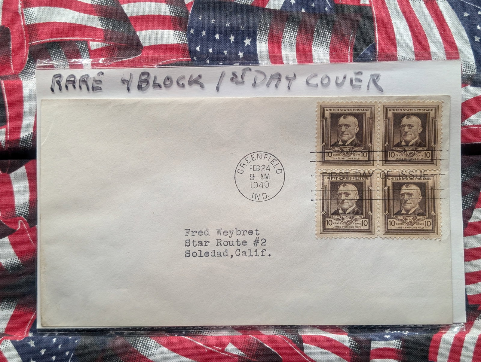1940 Rare Four Block First Day Cover: 1940 Rare Four Block First Day Cover