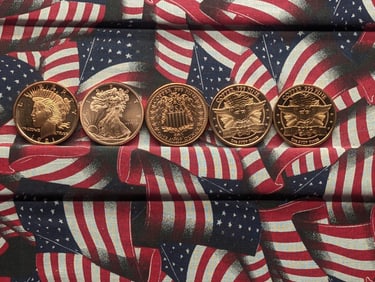 1 Oz. Each .999 FINE COPPER Various Designed Rounds (5 PCS)