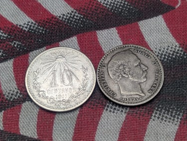 1911 Mexico 10 Silver Centavos & 1894 Denmark 25 Silver Ore (2 PCS)