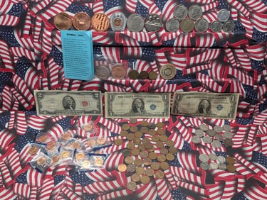 LARGE Grab Bag of Various Vintage & Modern U.S. Coins, Tokens & Currency - Includes Three 1 Oz. Each
