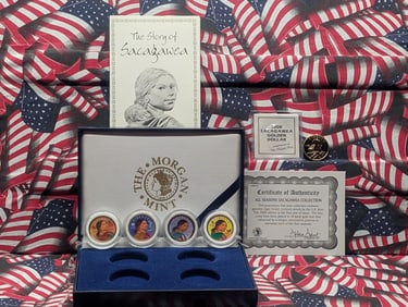 24k Gold (LAYERED) & Colorized 2000-P Sacagawea Dollars in Display Box w/ COA - All Seasons