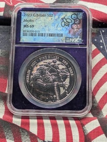 1 Oz. .999 FINE SILVER 2023 Great Britain 2 Pounds Merlin Coin - NGC MS69