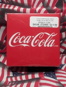 6 Gram .999 FINE SILVER Coca-Cola Bottle Cap Designed Bullion in Sealed Box w/ COA