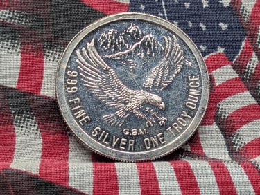 1 Oz. .999 FINE SILVER Prospector/Eagle Designed Round