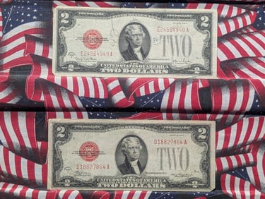 Lot of Two 1928 D&G Series $2.00 RED SEAL Banknotes