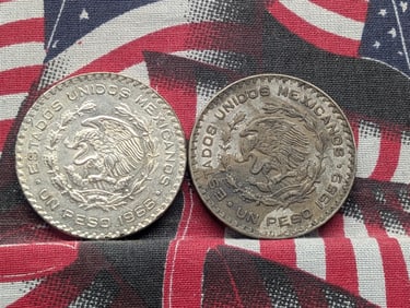 1966 & 1959 Mexico 1 Pesos 10% Silver (2 PCS)