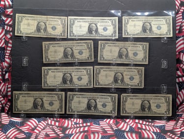 Lot of Ten Various 1957 Series $1.00 Silver Certificates in Protective Sleeves, (2)1957's, (2)