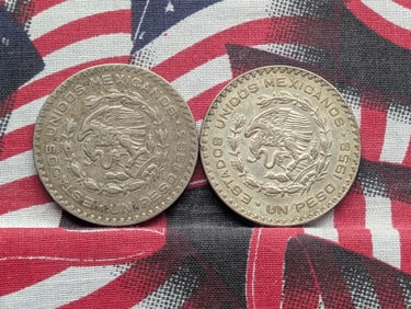 1963 & 1958 Mexico 1 Pesos (2 PCS) 10% Silver