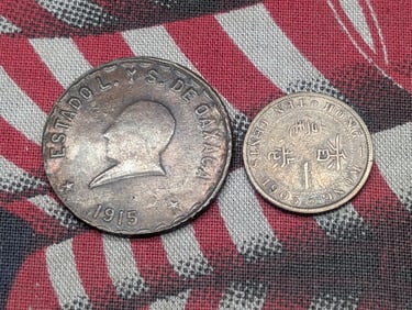 1903 Southeast Asia 10 Silver Cents - FINE & 1915 Mexico Oaxaca 10 Centavos (2 PCS)