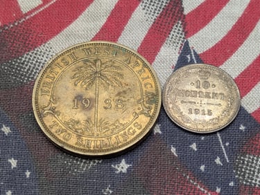 1915 Soviet 10 Silver Kopeks & 1938 -KN British West Africa 2 Shillings (2 PCS)