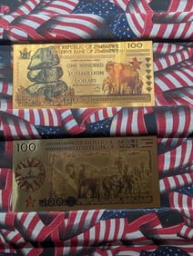 Lot of Two 24k Gold *LAYERED* 2008 Republic of Zimbabwe 100 Yottalillion Dollars Fantasy Notes