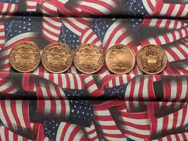 1 Oz. Each .999 FINE COPPER Various Designed Rounds (5 PCS)