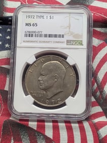 1972 Type 1 Eisenhower Dollar - NGC MS65