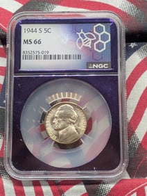 1944-S Jefferson Wartime Nickel - NGC MS66 - 35% Silver