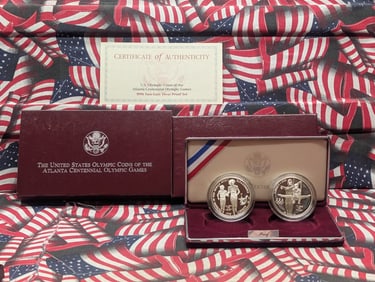 1996-P PROOF Atlanta Centennial Olympic Games - Blind Runner & Gymnast Commem 2-Coin 90% Silver