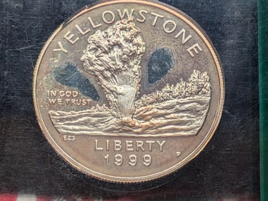 1999-P PROOF Yellowstone National Park Commemorative 90% Silver Dollar Set in Epoxy - Native