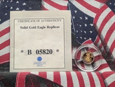 0.5 Gram SOLID 58.5% GOLD 2003 PROOF Copy of 1933 Double Eagle Designed Miniature Commem Round in