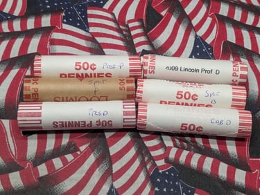 6 Rolls of 2009 Lincoln Variety Cents - Cabin D, Splitter P and D, Prof Years P and D, and