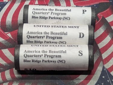 2015 P, D, & S Complete Set of $10 Rolls of Blue Ridge Parkway (NC) America The Beautiful Quarters