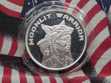 1 Oz. .999 FINE SILVER Moonlit Warrior Indian Designed Round in Sealed Plastic