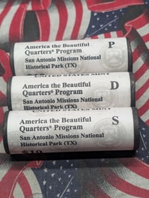 2019 P, D, & S Complete Set of $10 Rolls of San Antonio Missions National Historical Park (TX)