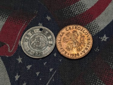 1877 Japan 5 Silver Sen (Holed) & 1938 Czechoslovakia 5 Haleru (2 PCS)