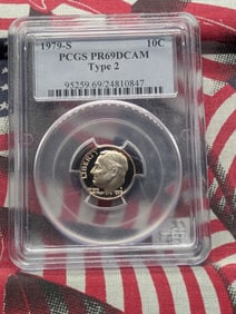 1979-S Roosevelt Dime. Slabbed by PCGS, top grader, as Proof 69 Deep Cameo. The scarce Type 2.
