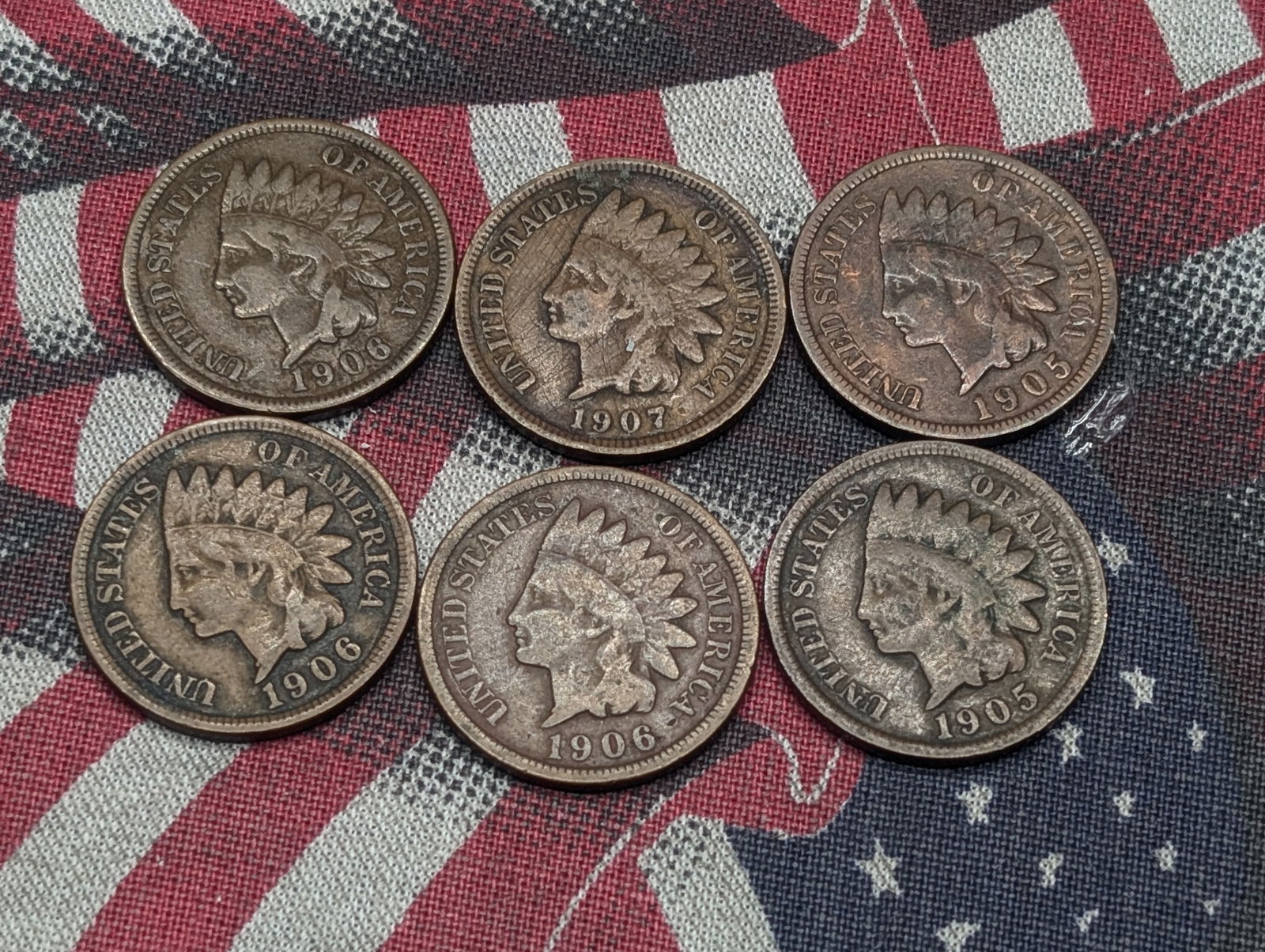 (2) 1905, (3) 1906, & 1907 Indian Head Cents (1 of 2)