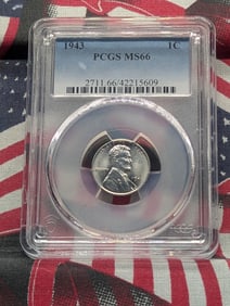 1943 Steel Lincoln Cent, Slabbed as MS65 by PCGS, Top Grader,